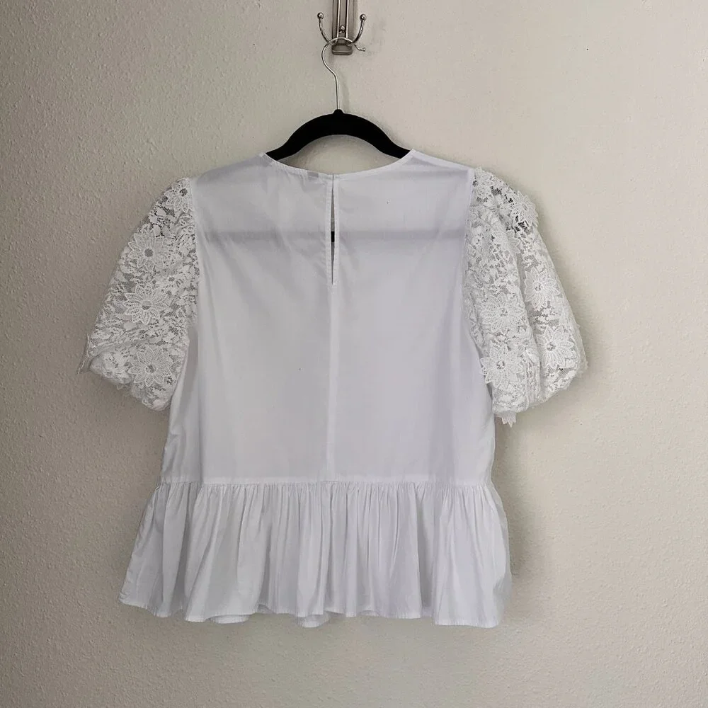 Zara White Lace-Sleeve Peplum Top Size S - Coquette - Picture 3 of 9